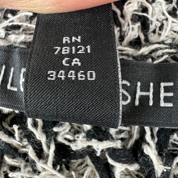 EILEEN FISHER Black White Short Sleeve Tufted Cotton Twist Pullover Sz Medium M - Picture 8 of 9